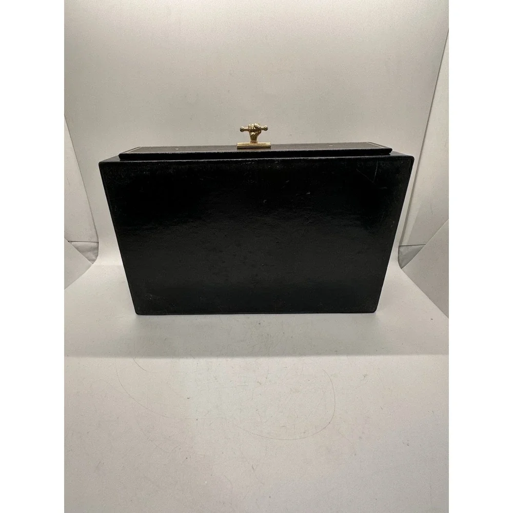 Vintage‎ Shields Black Dresser Box Figural Pull Red Velvet Drawer
